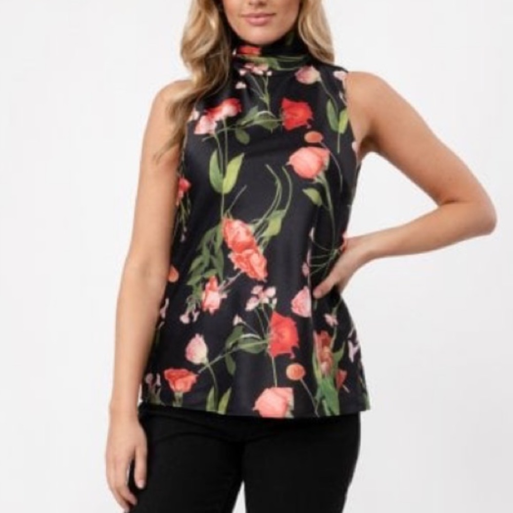 Ted Baker London Raeven Hammered Satin Cowl Neck Sleeveless Tie Neck Blouse